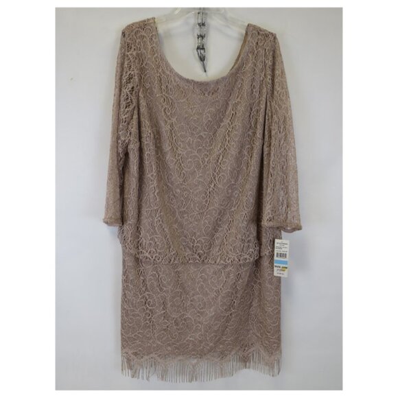 S.L. Fashions NWT Taupe Gold Crochet Blouson Fringe Hem Cocktail Dress, Size 20W - Picture 5 of 9